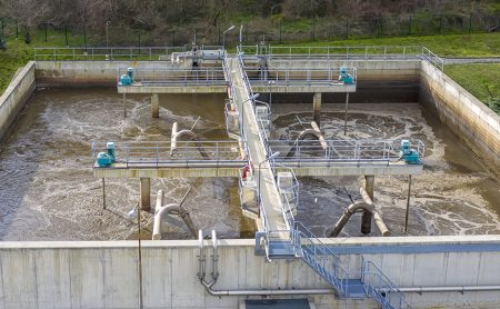 Aerial view of the treatment plant. Water purification.